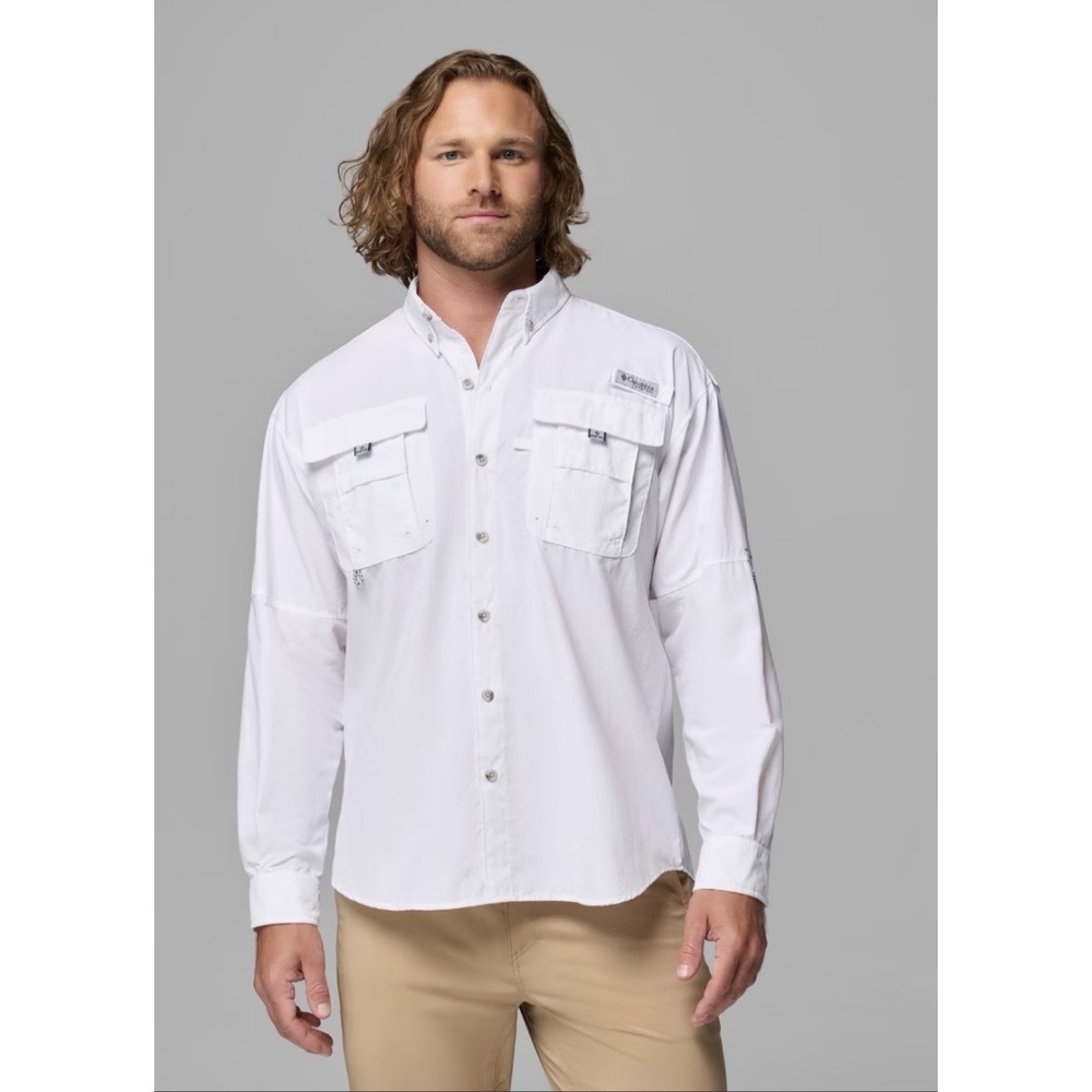 Columbia PFG Fishing Shirt - Men's XL - White Long Sleeve Vented EUC